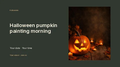 Halloween pumpkin painting morning presentation cover · Horizontal photo dialogue presentation cover template
