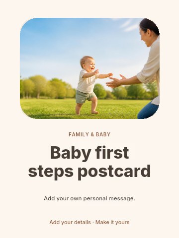 Baby first steps postcard greeting card template