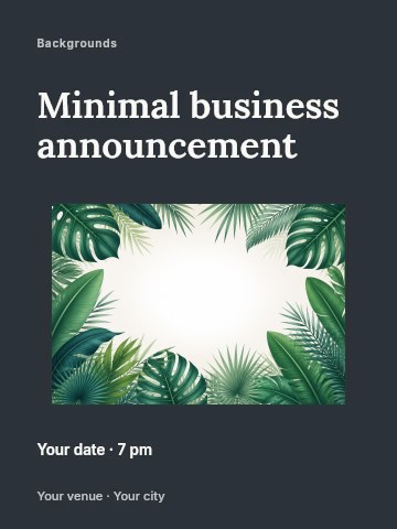 Tropical green leaves frame background in Minimal business announcement invitation template
