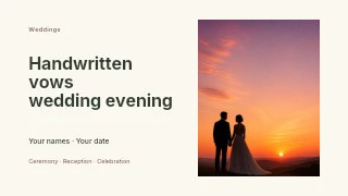 Handwritten vows wedding evening presentation cover template · Horizontal photo dialogue