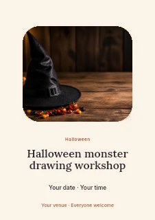 Halloween monster drawing workshop flyer template · Picture window