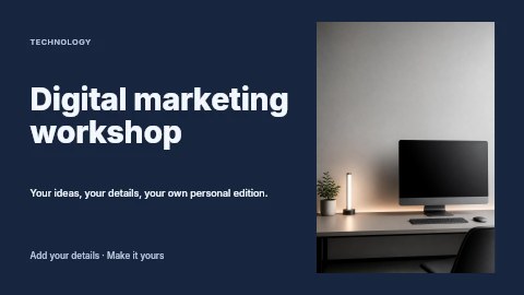 Minimalist modern workspace with desktop computer in Digital marketing workshop youtube thumbnail template