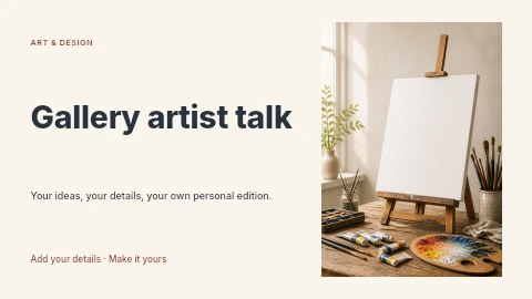Empty artist canvas with painting tools in Gallery artist talk youtube thumbnail template