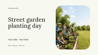 Street garden planting day presentation cover template · Horizontal photo dialogue