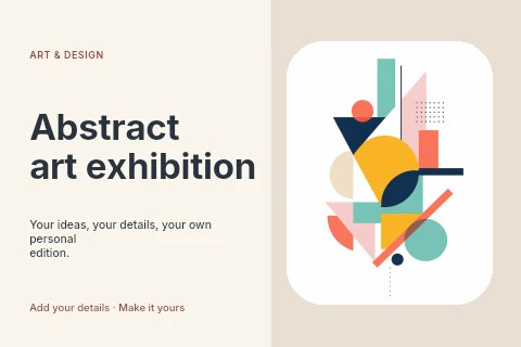 Colorful geometric abstract composition in Abstract art exhibition postcard template