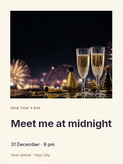 New Year’s Eve photo invitation greeting card template · Gallery editorial