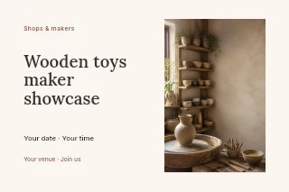 Wooden toys maker showcase postcard template · Horizontal photo dialogue