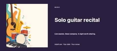 Solo guitar recital event ticket template