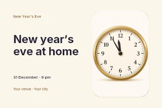 Classic wall clock showing eleven fifty-five in New Year’s Eve at home · Horizontal photo dialogue