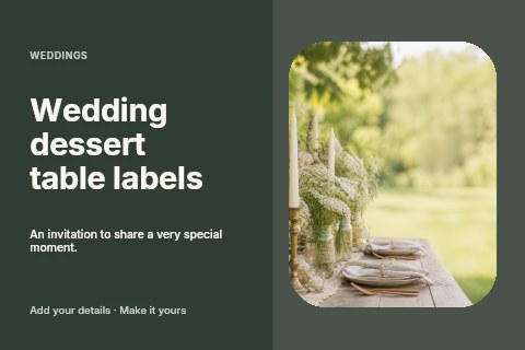 Rustic outdoor table setting with flowers in Wedding dessert table labels postcard template