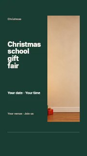 Decorated Christmas tree with presents in Christmas school gift fair instagram story · Split portrait