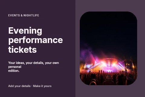 Crowd at Night Music Festival Stage in Evening performance tickets postcard template