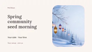 Spring community seed morning presentation cover template · Horizontal photo dialogue
