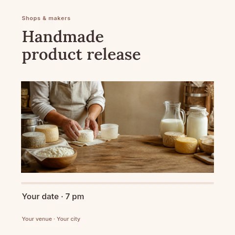 Cheesemaker shaping fresh cheese in Handmade product release social media post template