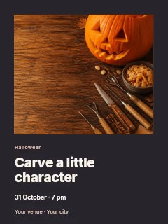 Jack-o’-lantern pumpkin carving setup in Pumpkin carving workshop photo layout · Gallery editorial