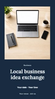 Laptop workspace with coffee and notebook in Local business idea exchange instagram story · Quiet photo gallery