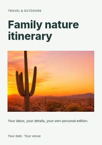 Saguaro cactus at desert sunset in Family nature itinerary flyer template