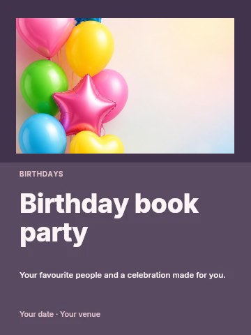 colorful balloons on pastel background in Birthday book party invitation template