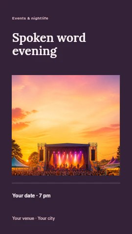 Outdoor concert at vibrant sunset in Spoken word evening instagram story template