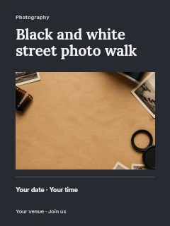 Black and white street photo walk poster template · Title & photograph