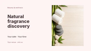 Spa elements with bamboo and stones in Natural fragrance discovery presentation cover · Horizontal photo dialogue