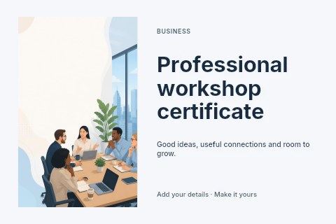 Professional workshop certificate postcard template