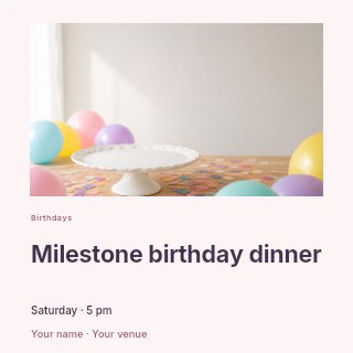 Milestone birthday dinner social media post template · Gallery editorial