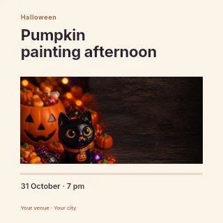 Halloween candy with black cat figurine in Pumpkin painting afternoon · Title & photograph