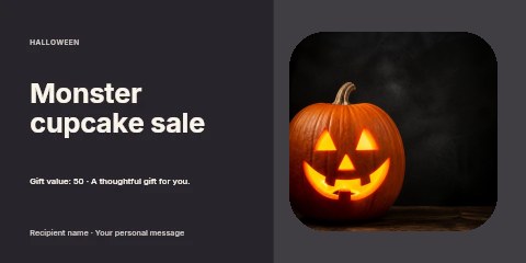 Glowing Jack-o’-lantern Pumpkin on Wood in Monster cupcake sale gift voucher template