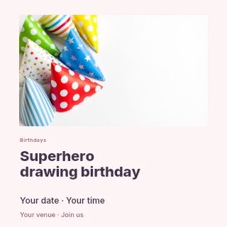 Superhero drawing birthday social media post template · Gallery editorial