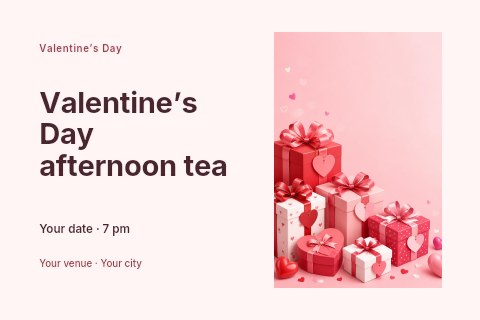 Valentine’s Day afternoon tea postcard template