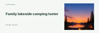 Campfire by a lakeside sunset in Family lakeside camping taster banner · Horizontal photo dialogue