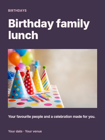 Birthday family lunch poster template