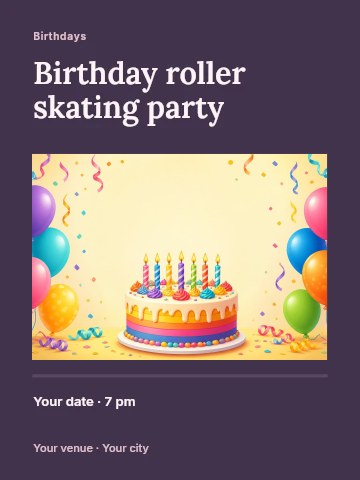 Birthday roller skating party poster template