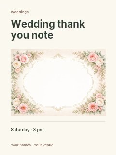 Wedding thank you note greeting card template · Title & photograph