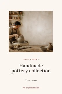 Potter shaping clay on wheel in Handmade pottery collection · Picture window