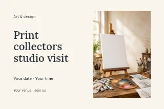Print collectors studio visit postcard template · Horizontal photo dialogue