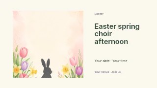 Easter bunny silhouette with spring flowers in Easter spring choir afternoon presentation cover · Horizontal photo dialogue