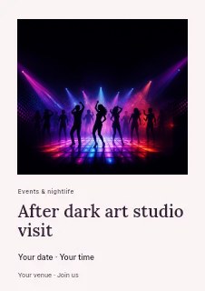Silhouettes Dancing on Neon Disco Floor in After dark art studio visit flyer · Gallery editorial