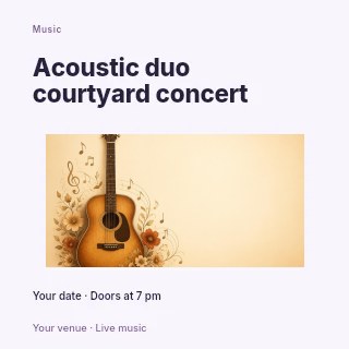 Acoustic duo courtyard concert social media post template · Modern programme