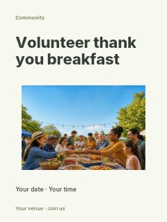 Outdoor community potluck gathering in Volunteer thank you breakfast poster · Modern programme