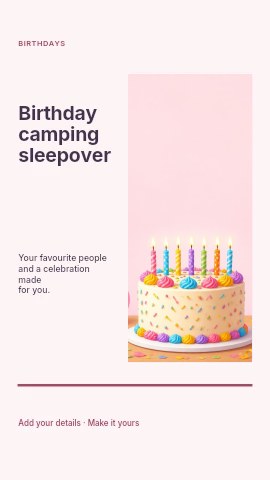 Birthday camping sleepover instagram story template
