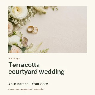 Terracotta courtyard wedding social media post template · Gallery editorial