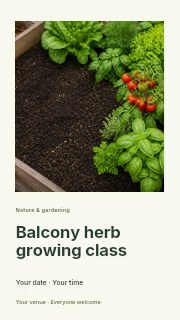 raised garden bed with assorted fresh herbs and vegetables in Balcony herb growing class instagram story · Gallery editorial