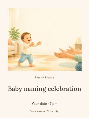 Baby naming celebration invitation template