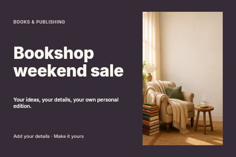 Bookshop weekend sale postcard template