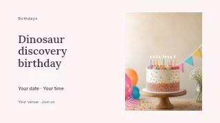 Dinosaur discovery birthday presentation cover template · Horizontal photo dialogue