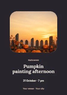 jack-o’-lantern pumpkins by rustic fence in Pumpkin painting afternoon · Picture window