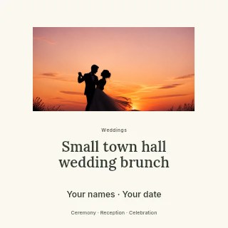 Small town hall wedding brunch social media post template · Picture window