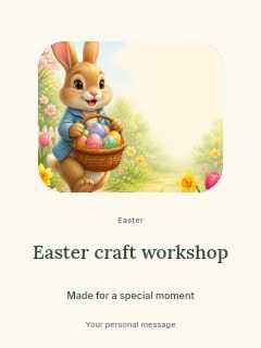 Easter bunny carrying basket of colorful eggs in Easter craft workshop · Picture window
